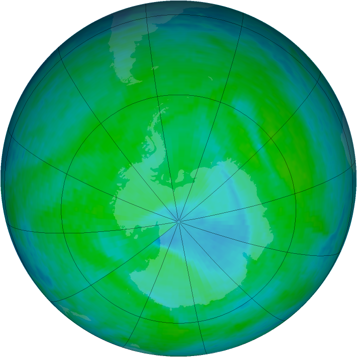Antarctic ozone map for 15 December 1993